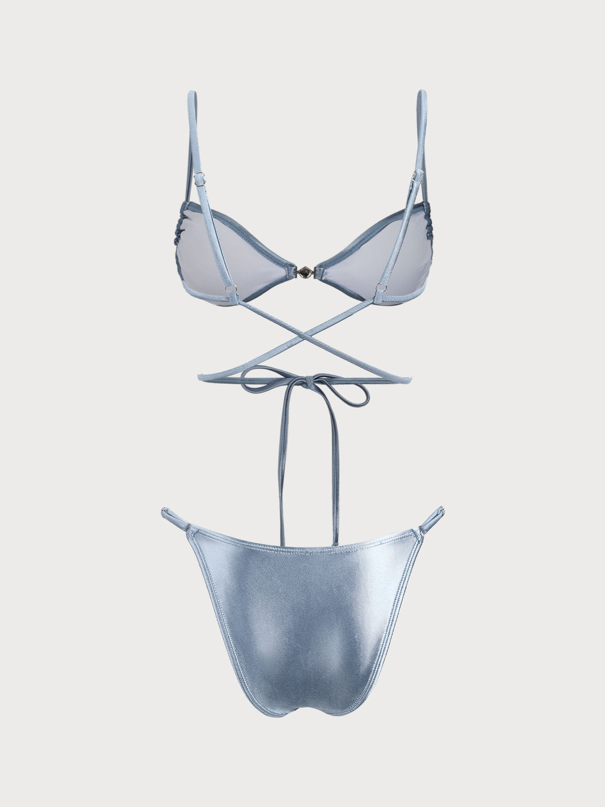 Light Blue Sparkly Tie Front Bikini Set