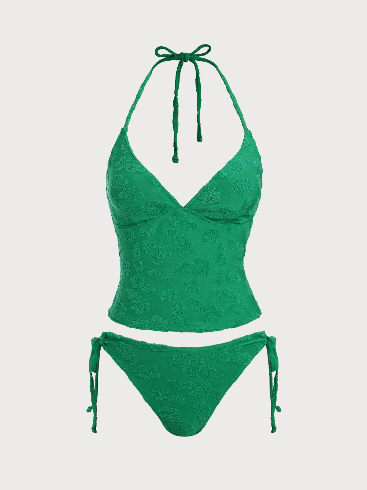 Green Tropical Floral Terry Tankini Swimsuit