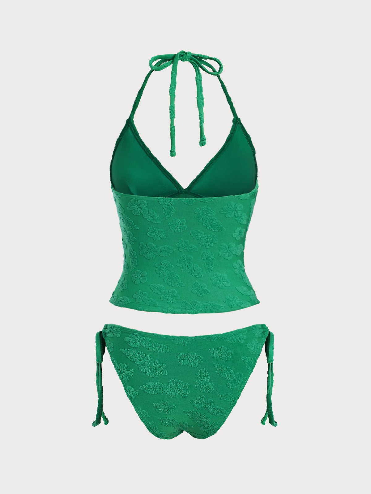 Green Tropical Floral Terry Tankini Swimsuit