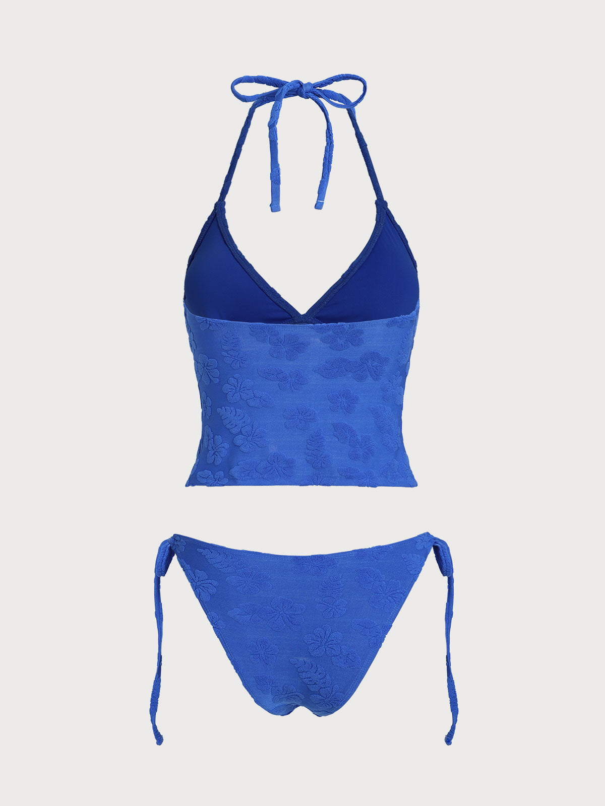 Blue Tropical Floral Terry Tankini Swimsuit