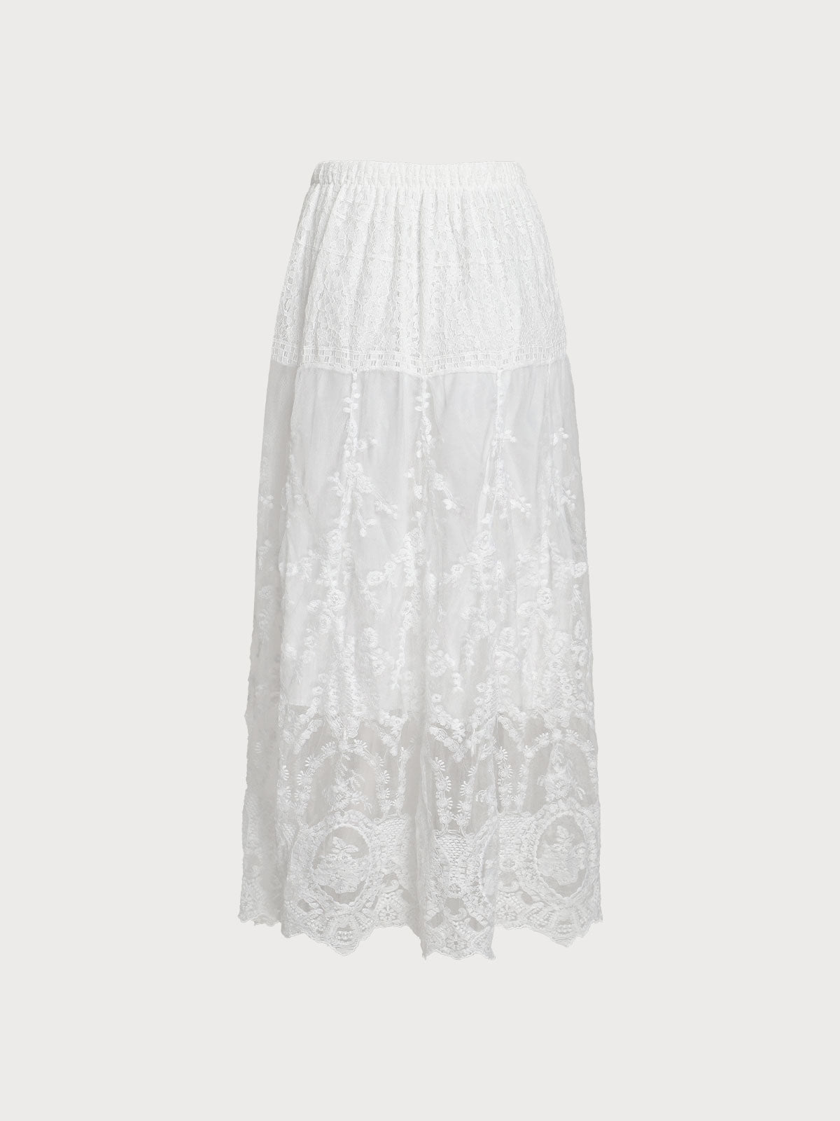 White Tulle Embroidered Long Skirt