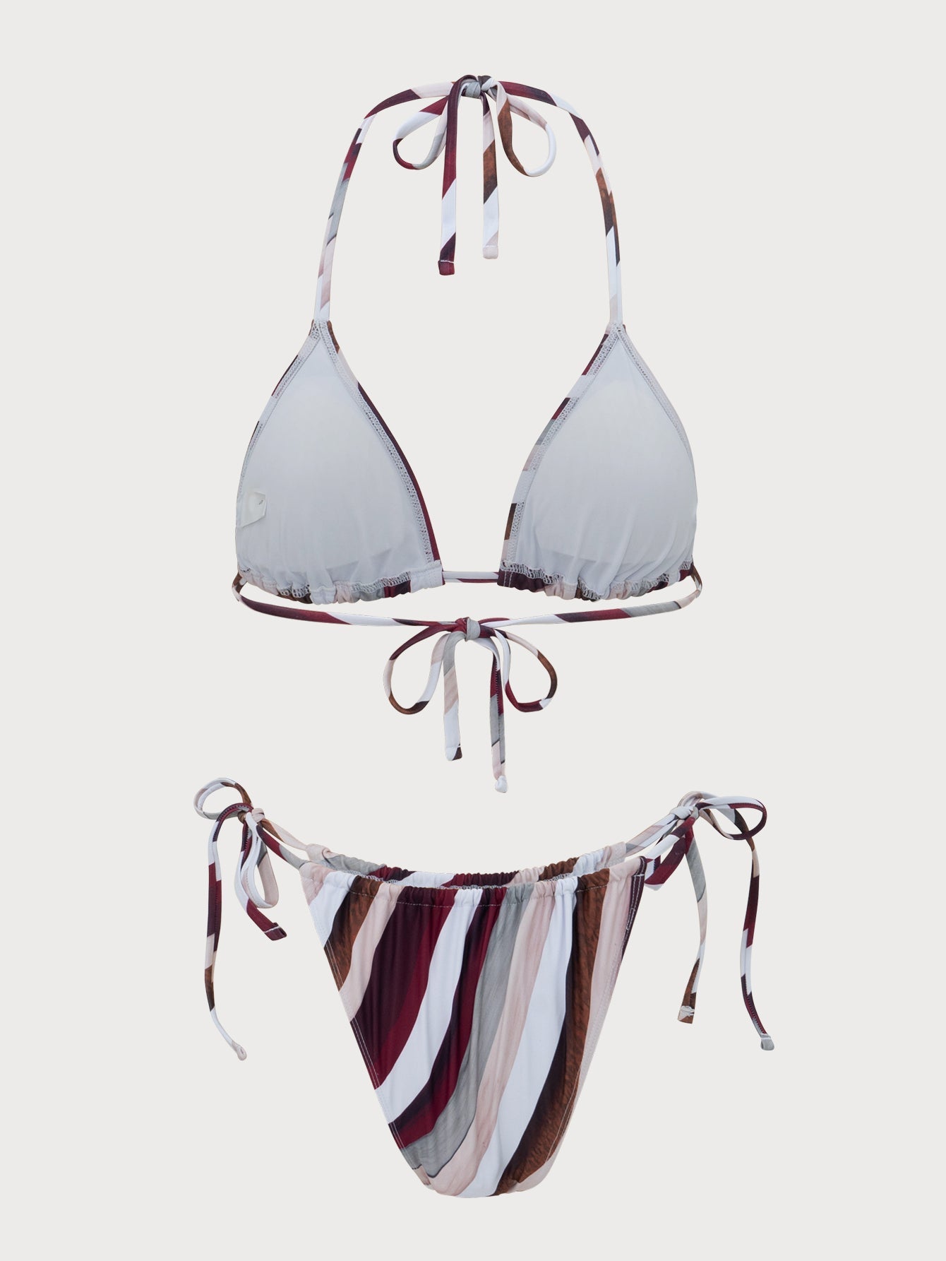 Brown Striped Triangle Bikini Set