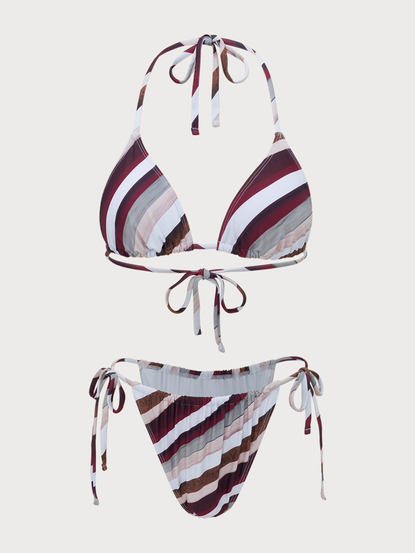 Brown Striped Triangle Bikini Set