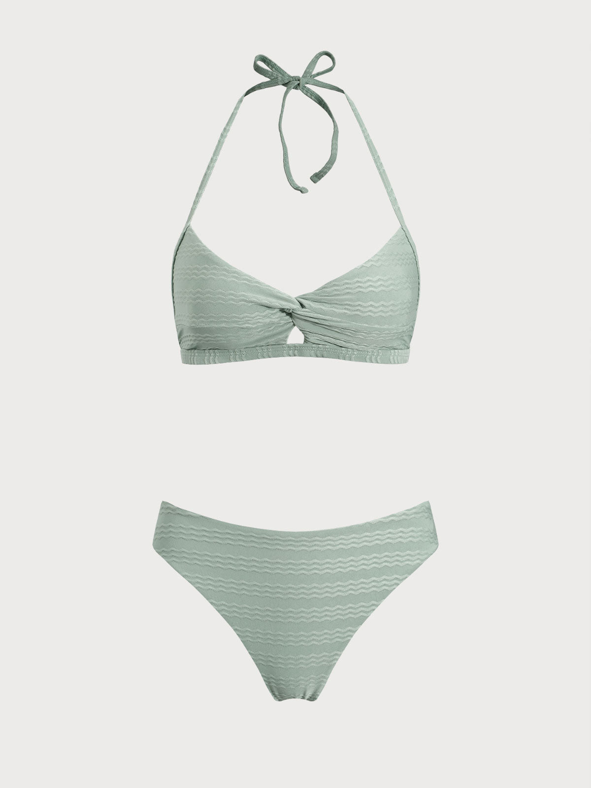 Grey Green Twist Cutout Bikini Set
