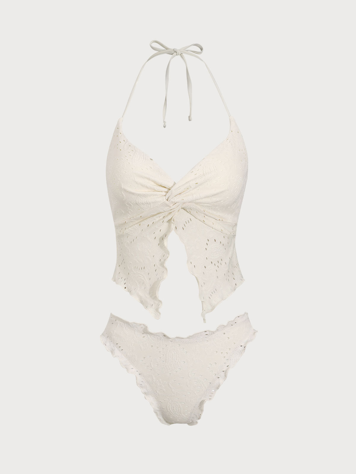 White Geometric Twist Tankini Swimsuit