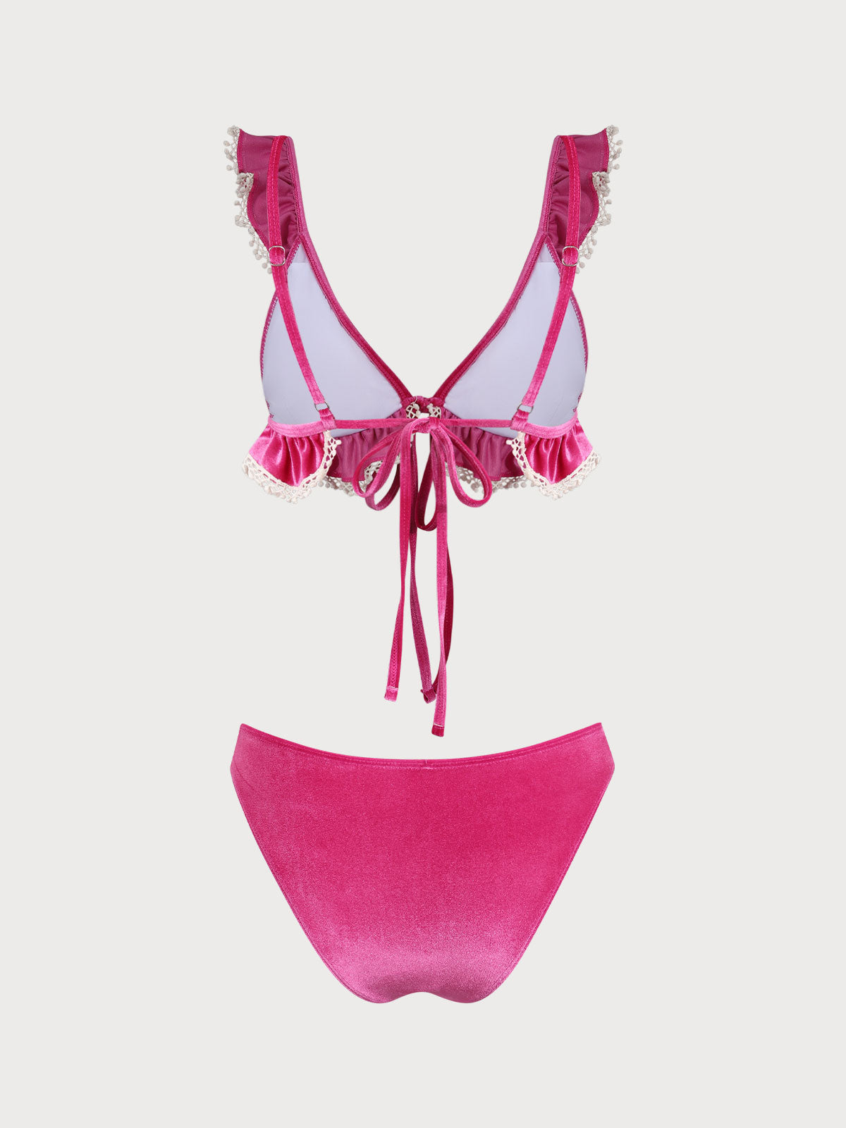 Pink Velvet Ruffle Bikini Set