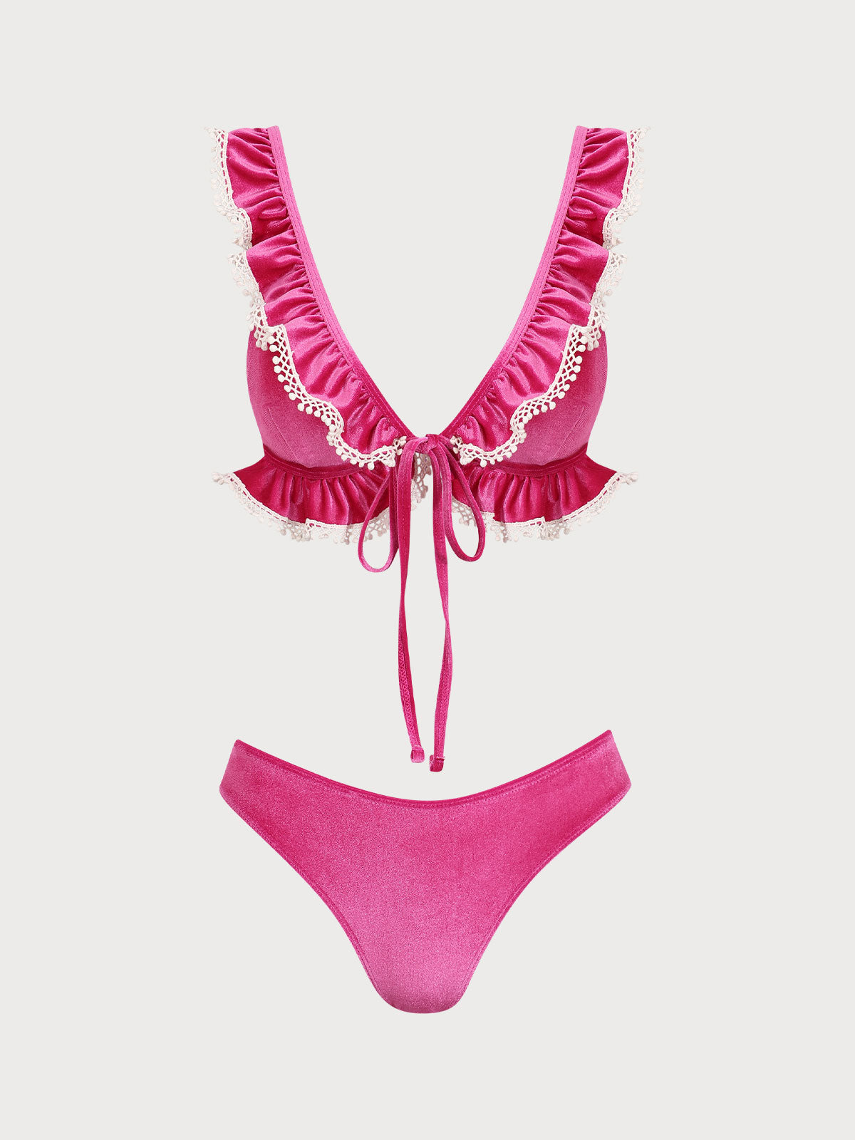 Pink Velvet Ruffle Bikini Set