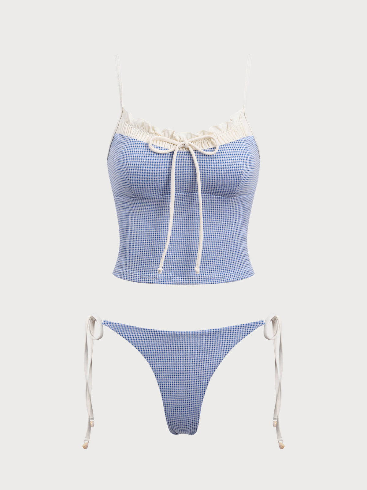 Blue Vintage Plaid Contrast Tankini Swimsuit