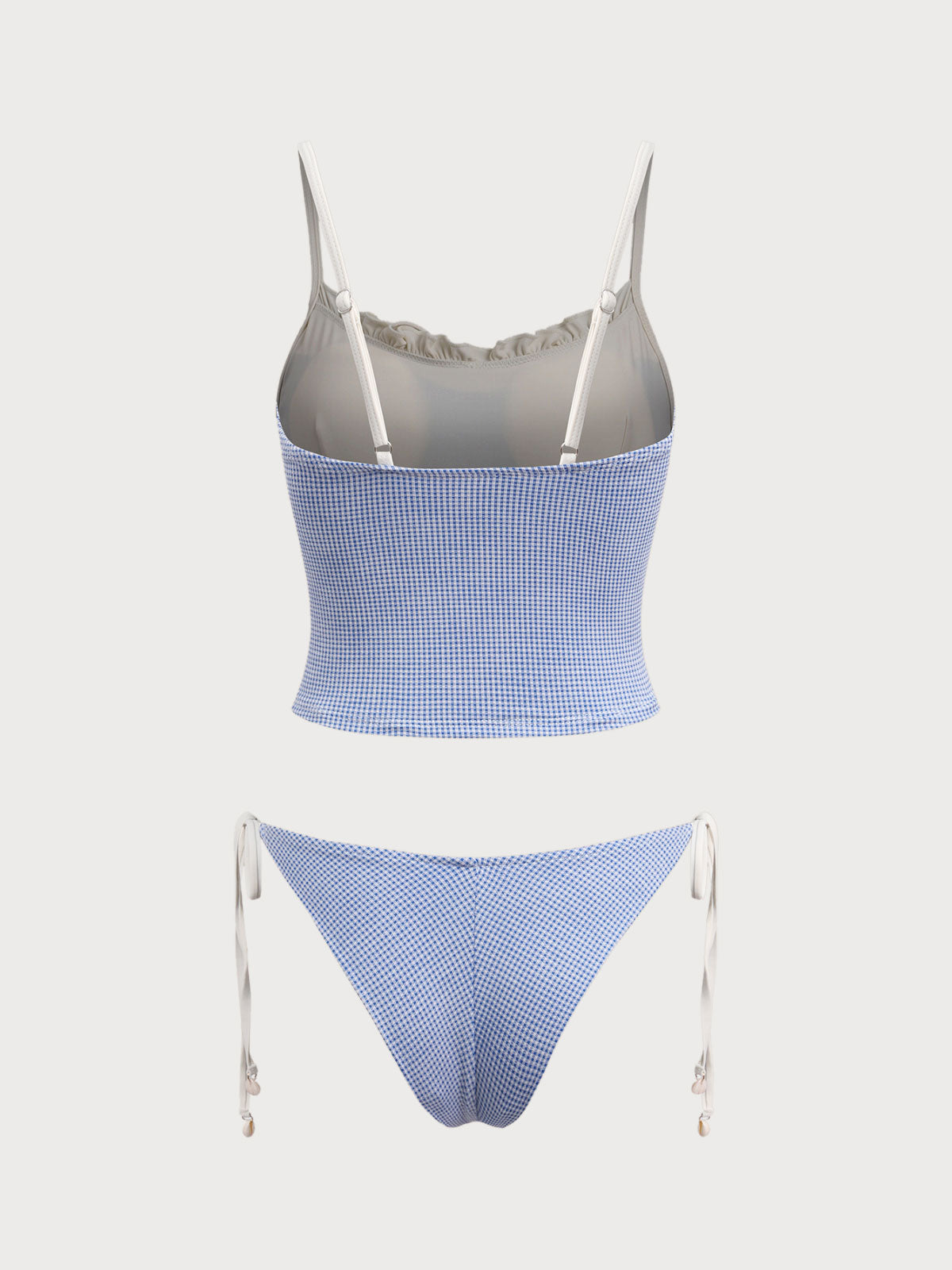 Blue Vintage Plaid Contrast Tankini Swimsuit