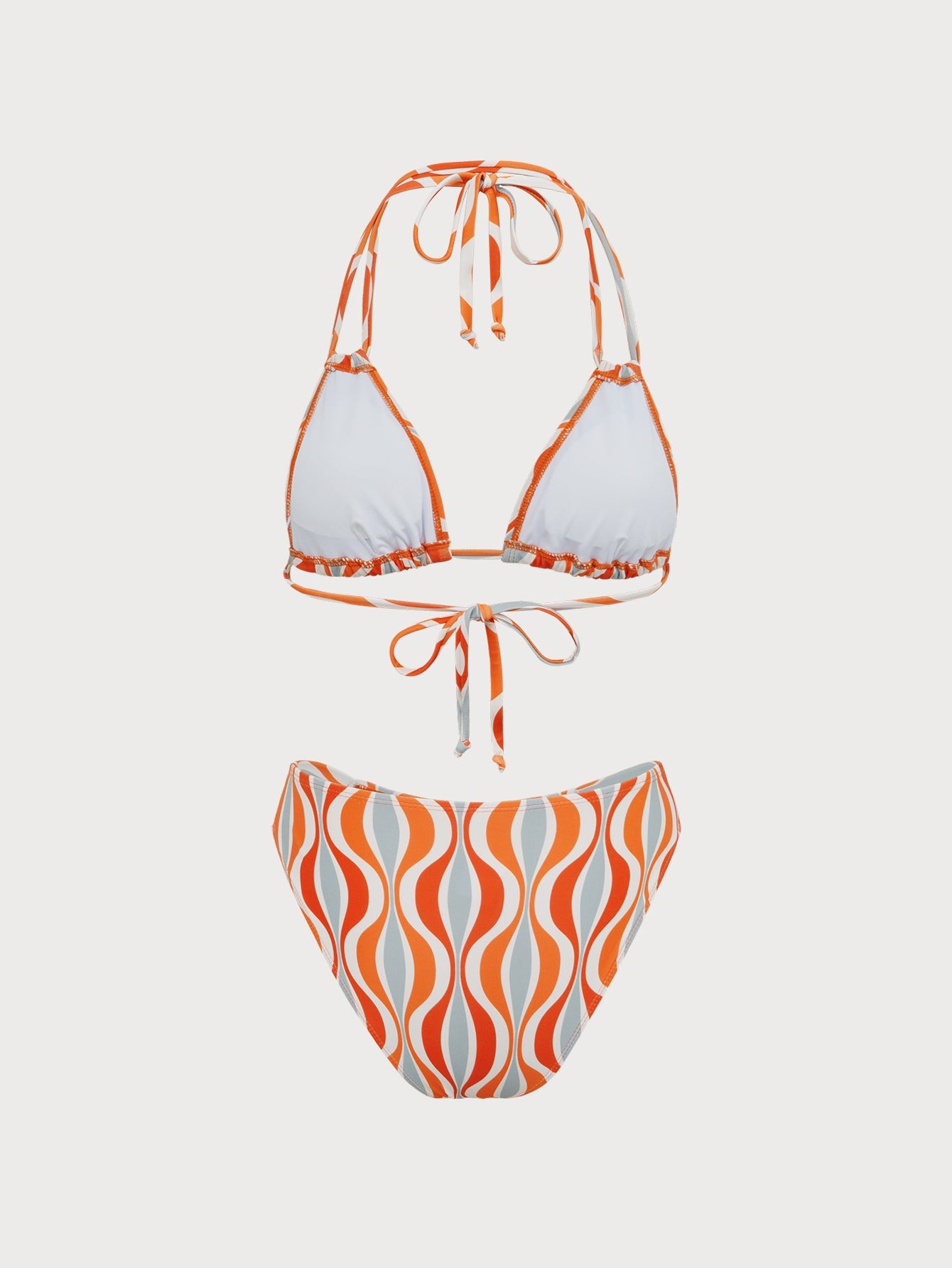Orange Wave Print Bikini Set
