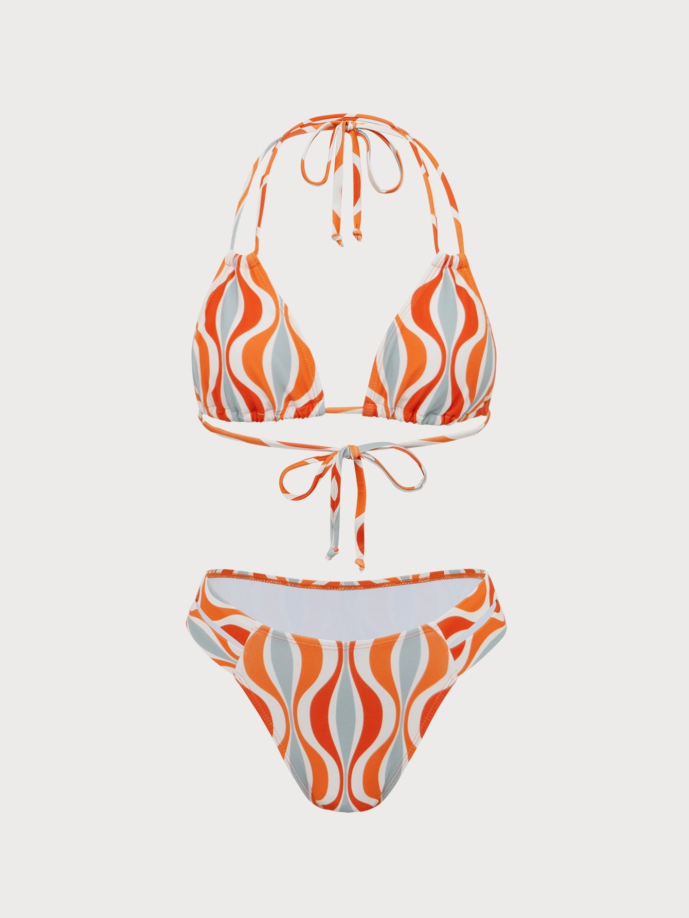 Orange Wave Print Bikini Set