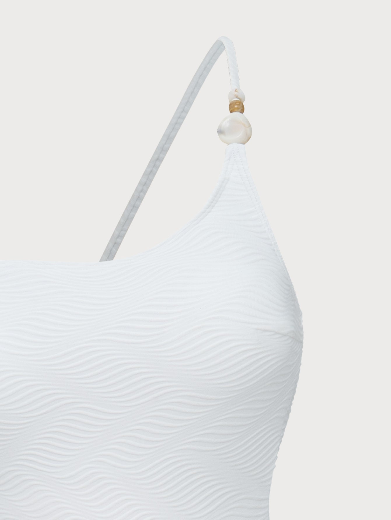 White Wave Textured One-Strap Swimsuit
