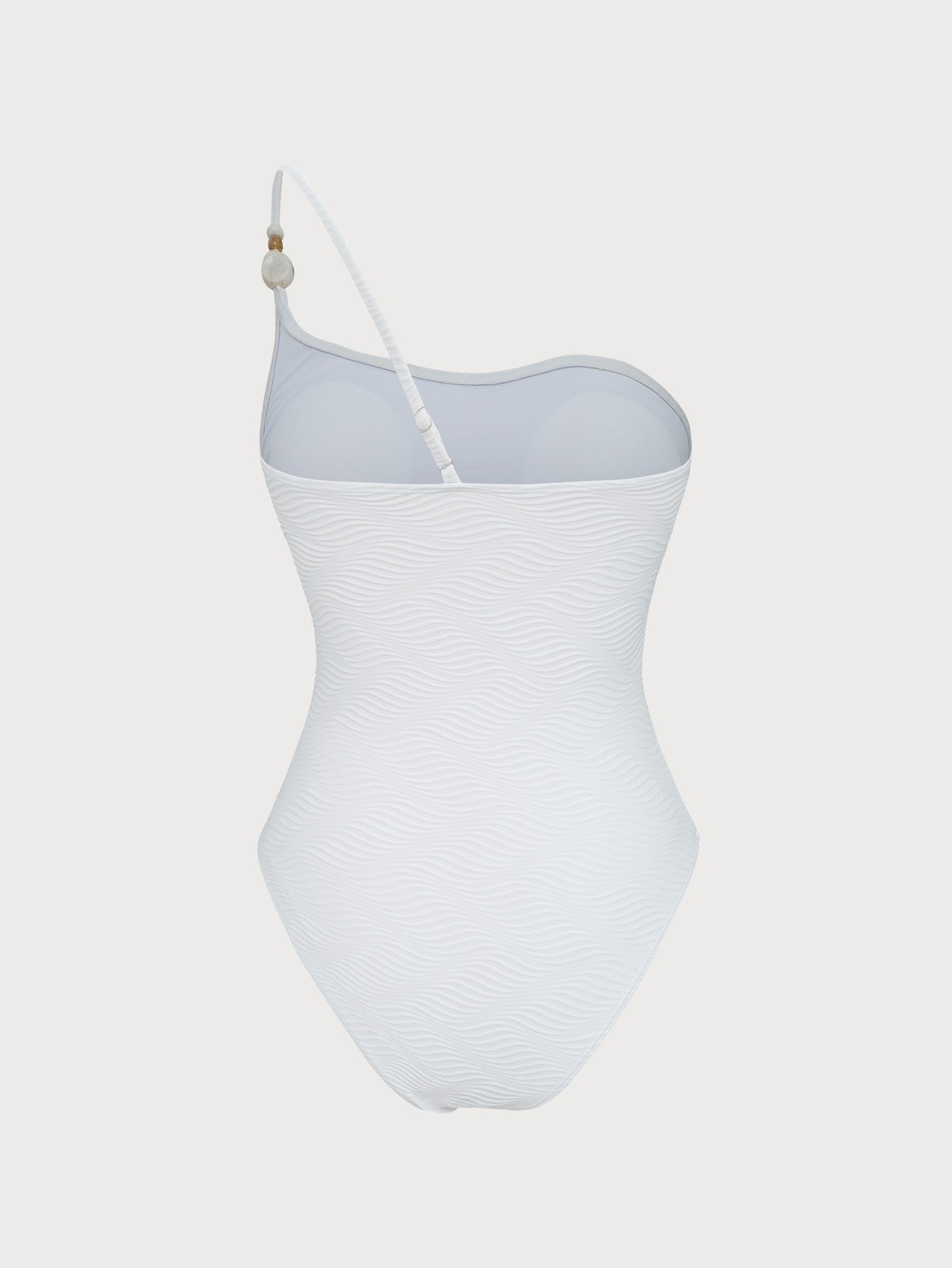 White Wave Textured One-Strap Swimsuit
