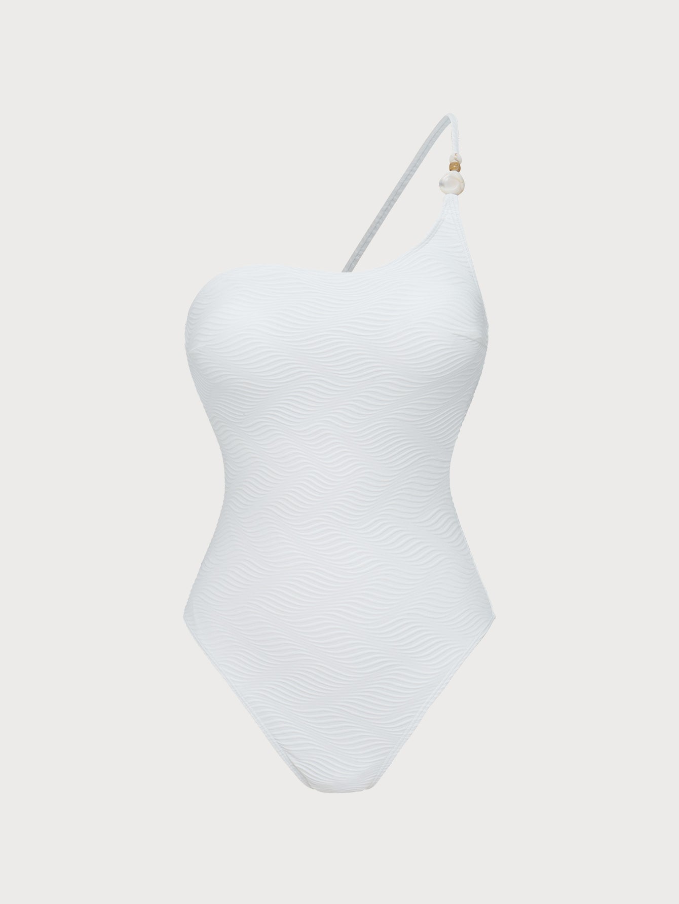 White Wave Textured One-Strap Swimsuit