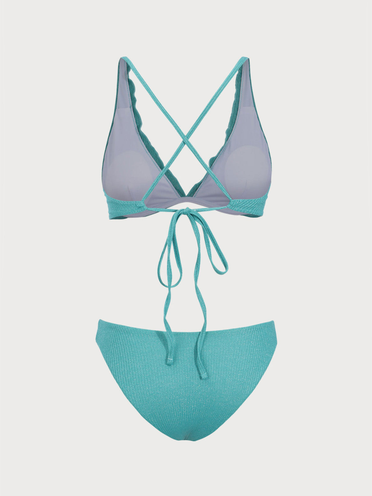 Green Wavy Edge Underwire Bikini Set