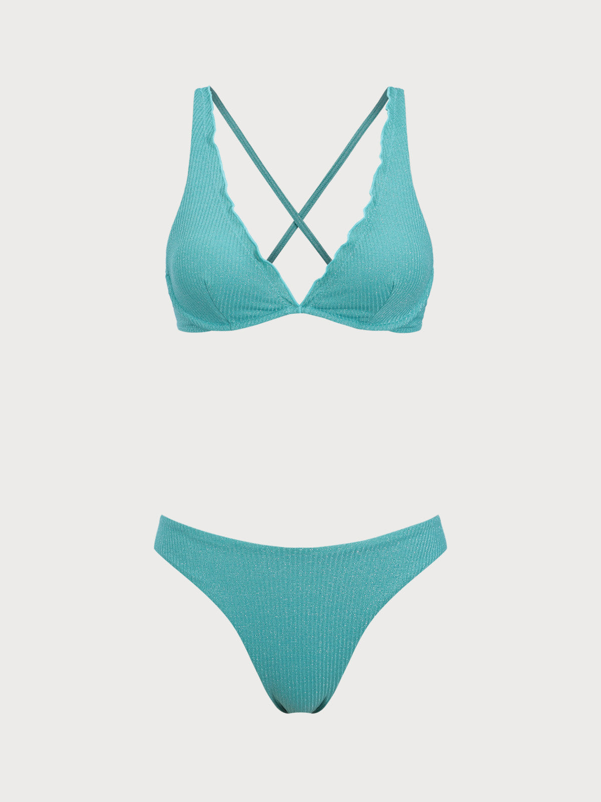 Green Wavy Edge Underwire Bikini Set