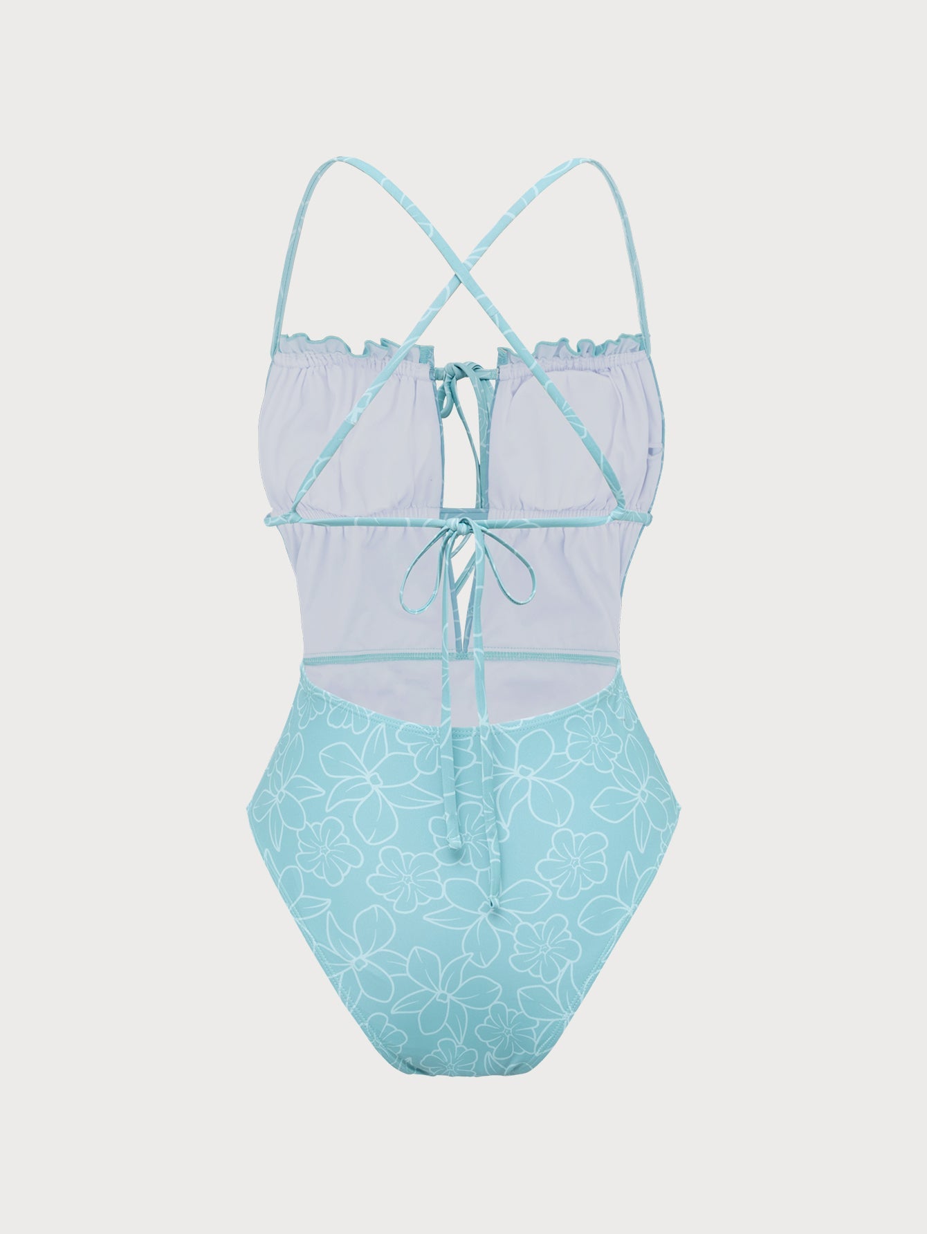 Light Blue Wrinkled Cutout One-Piece Swimsuit