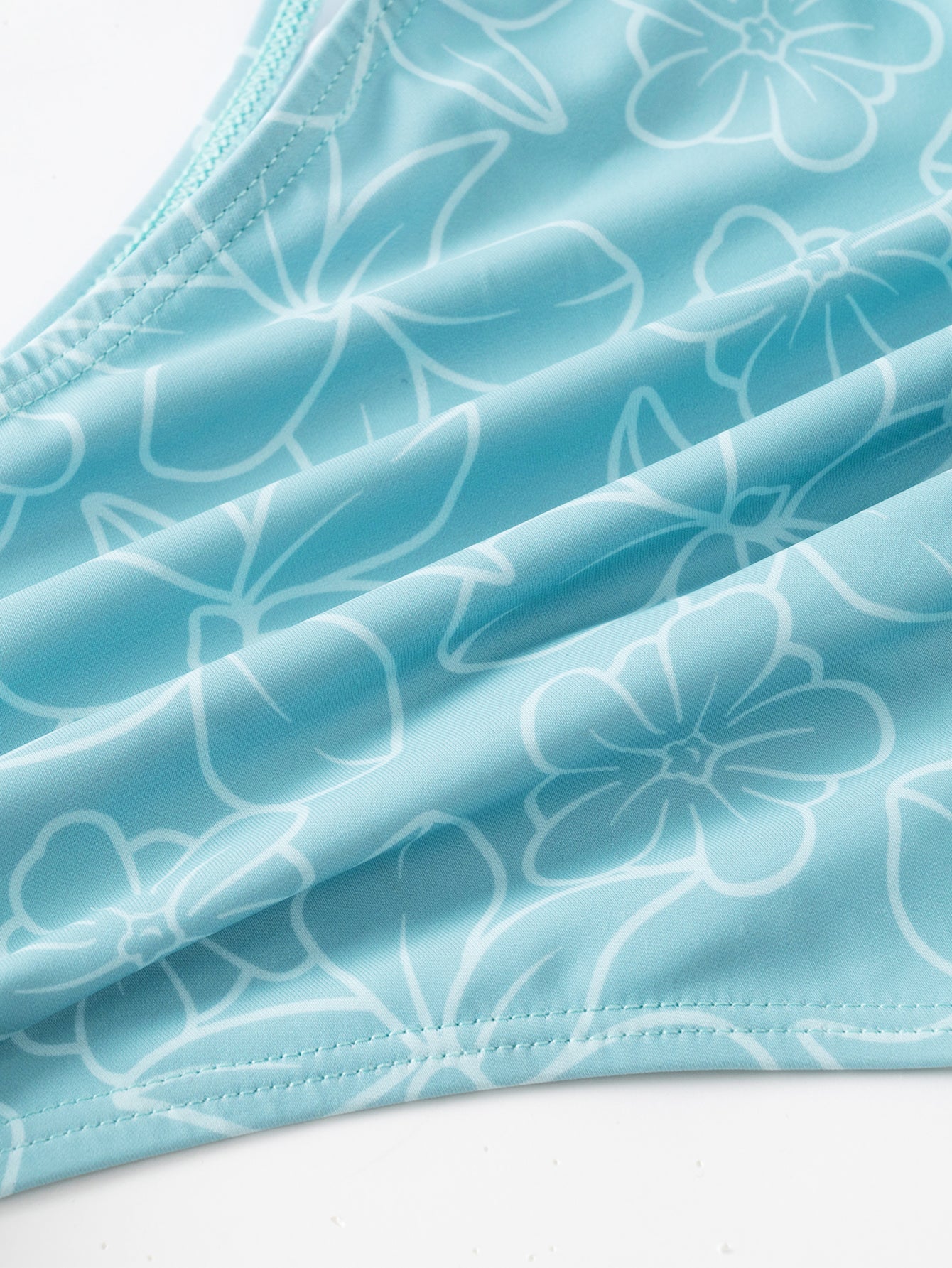 Light Blue Wrinkled Cutout One-Piece Swimsuit