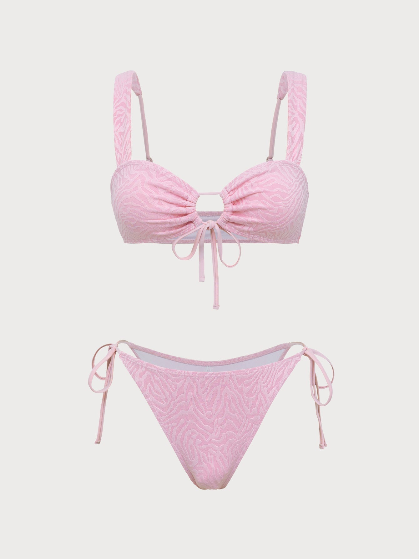 Pink Zebra Pattern Hollow Bikini Set