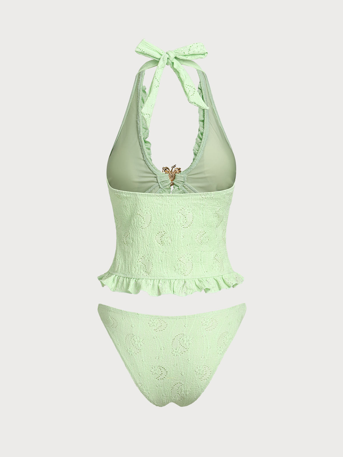 Light Green Flower Decoration Deep V Tankini Set