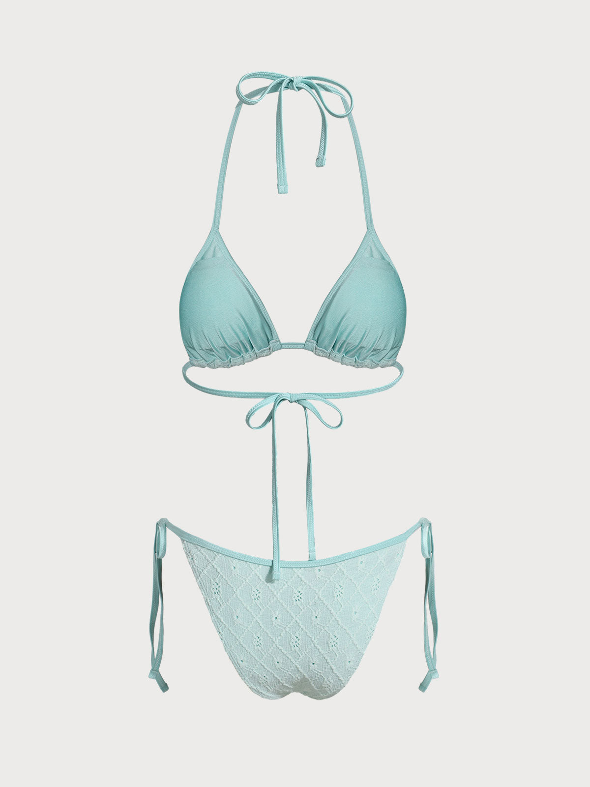 Cyan Woven Jacquard Bikini Set