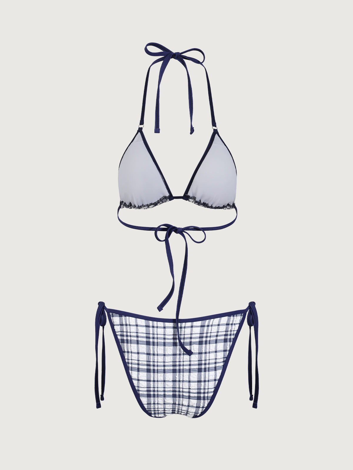 Blue Plaid Contrasting Bikini Set