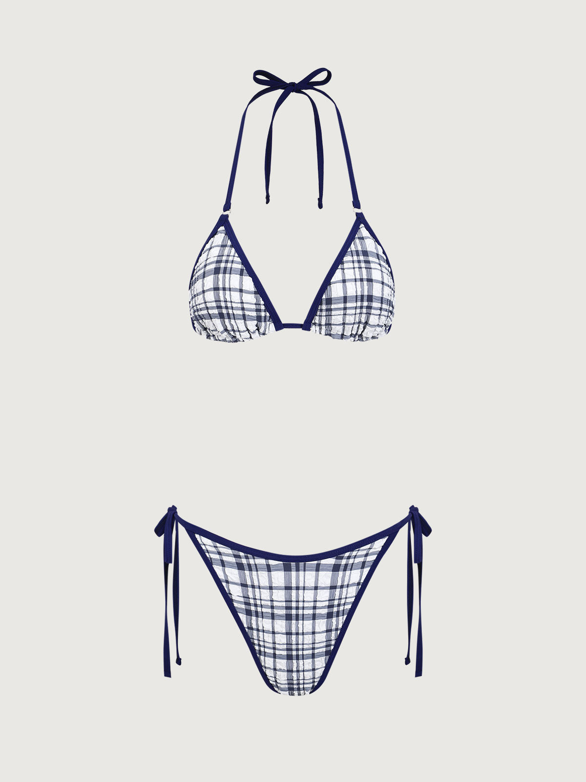Blue Plaid Contrasting Bikini Set