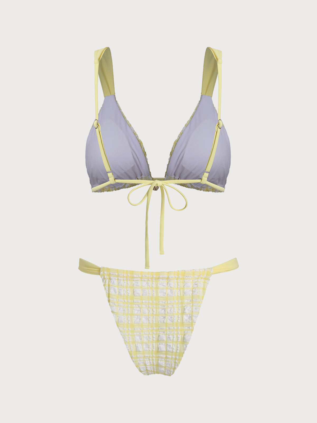 Light Yellow Plaid Pendant Decoration Bikini Set