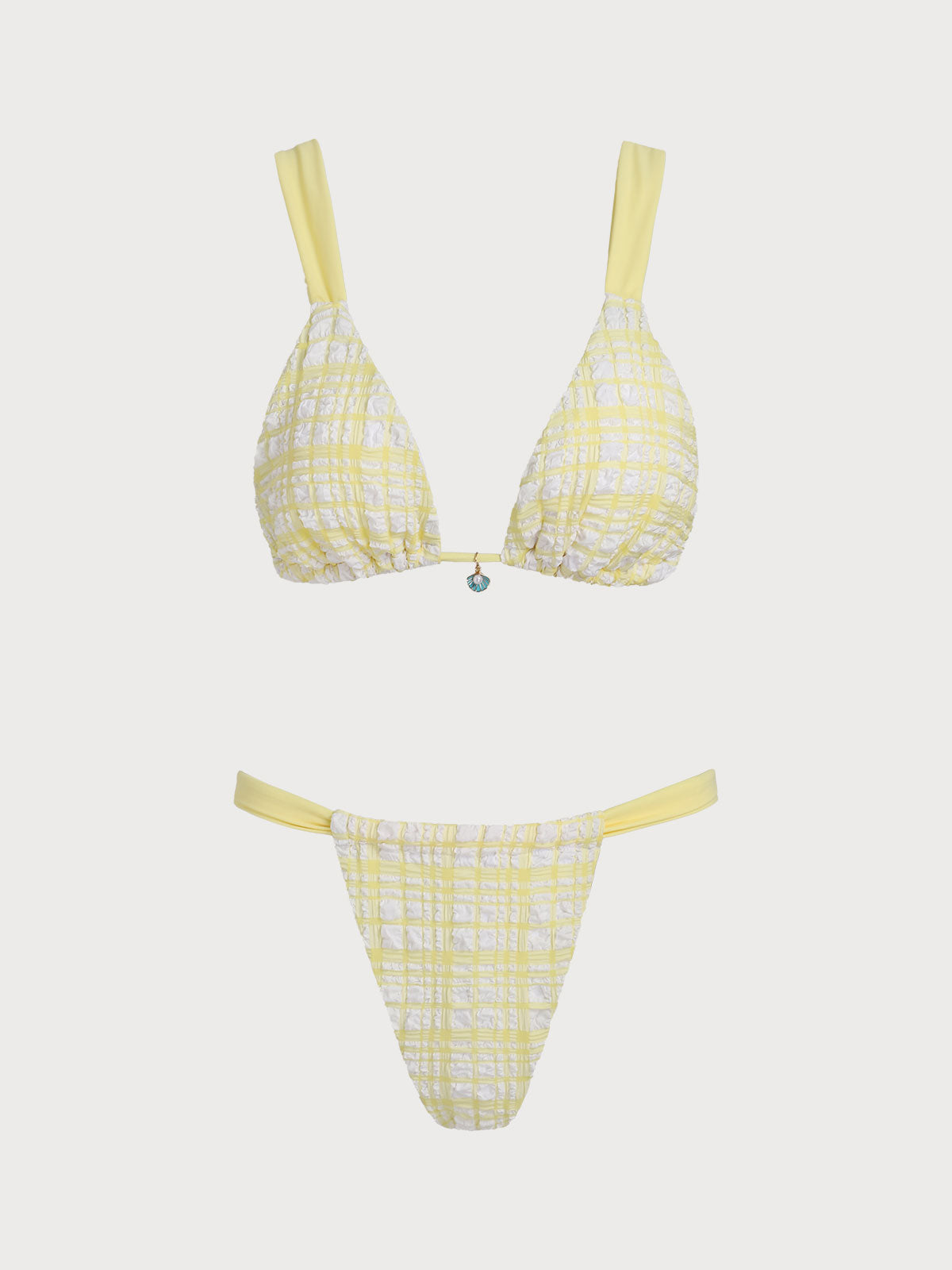 Light Yellow Plaid Pendant Decoration Bikini Set