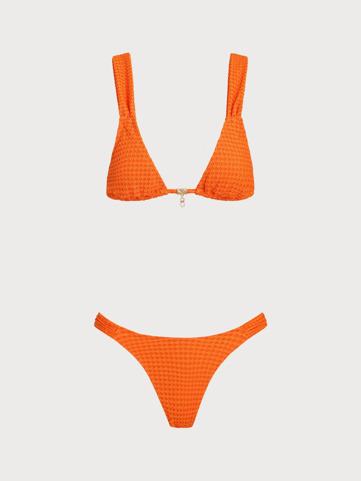 Orange Woven Ruched Bikini Set