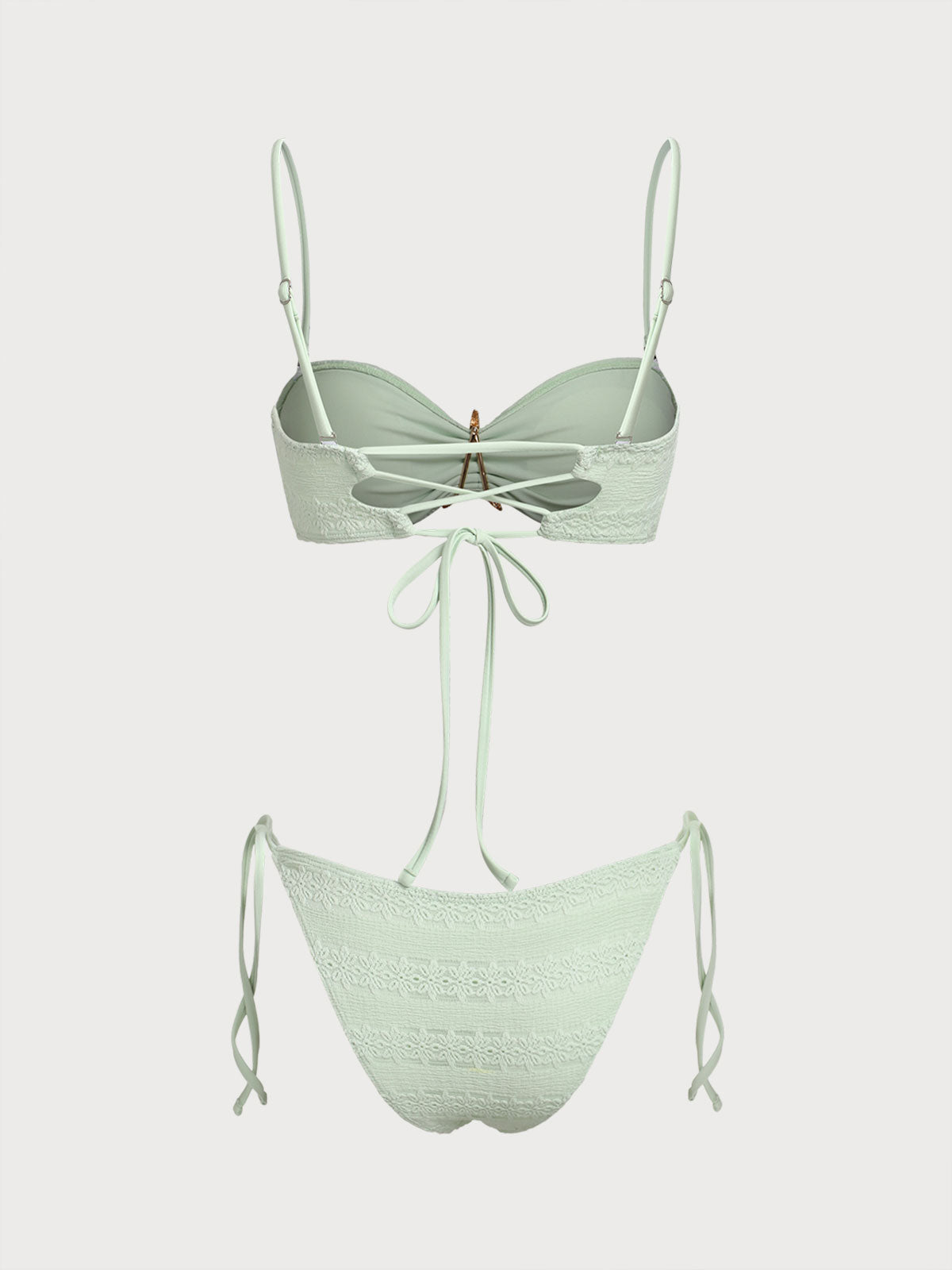 Light Green Woven Star Trim Bikini Set