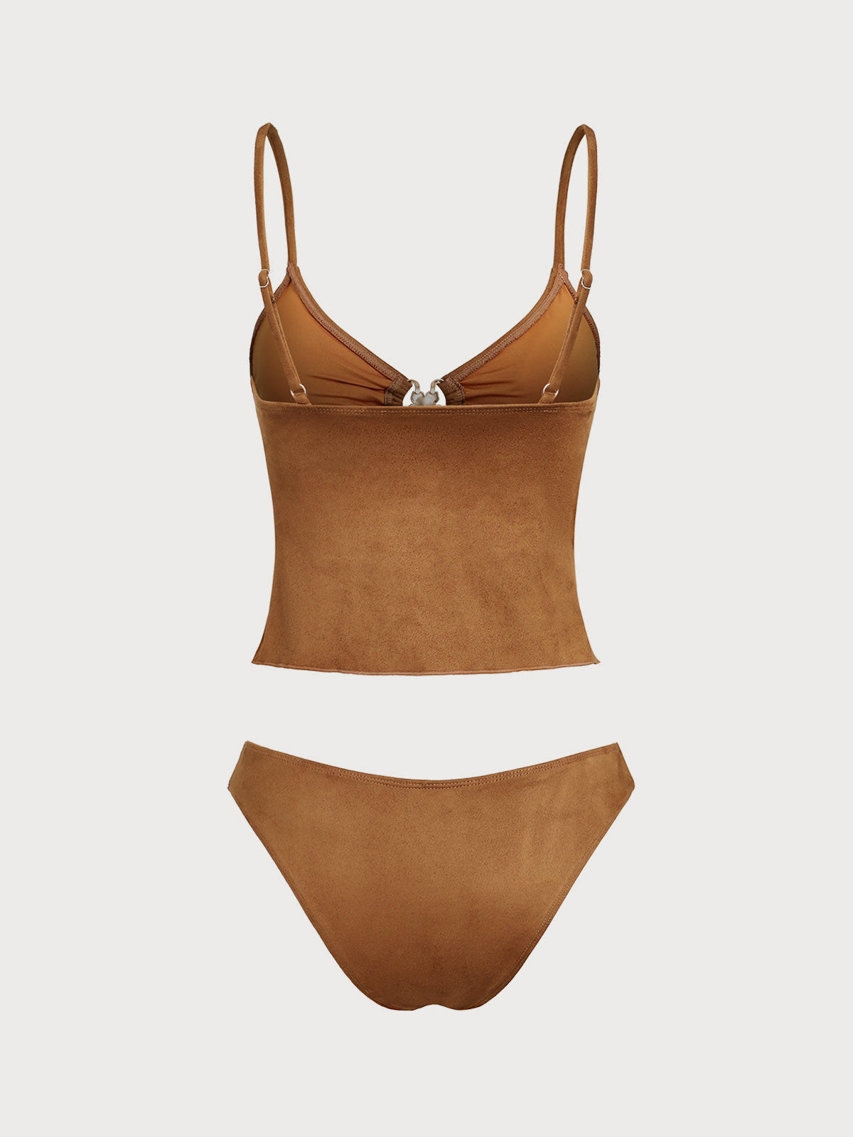 Brown Woven Suede Denim Tankini Set