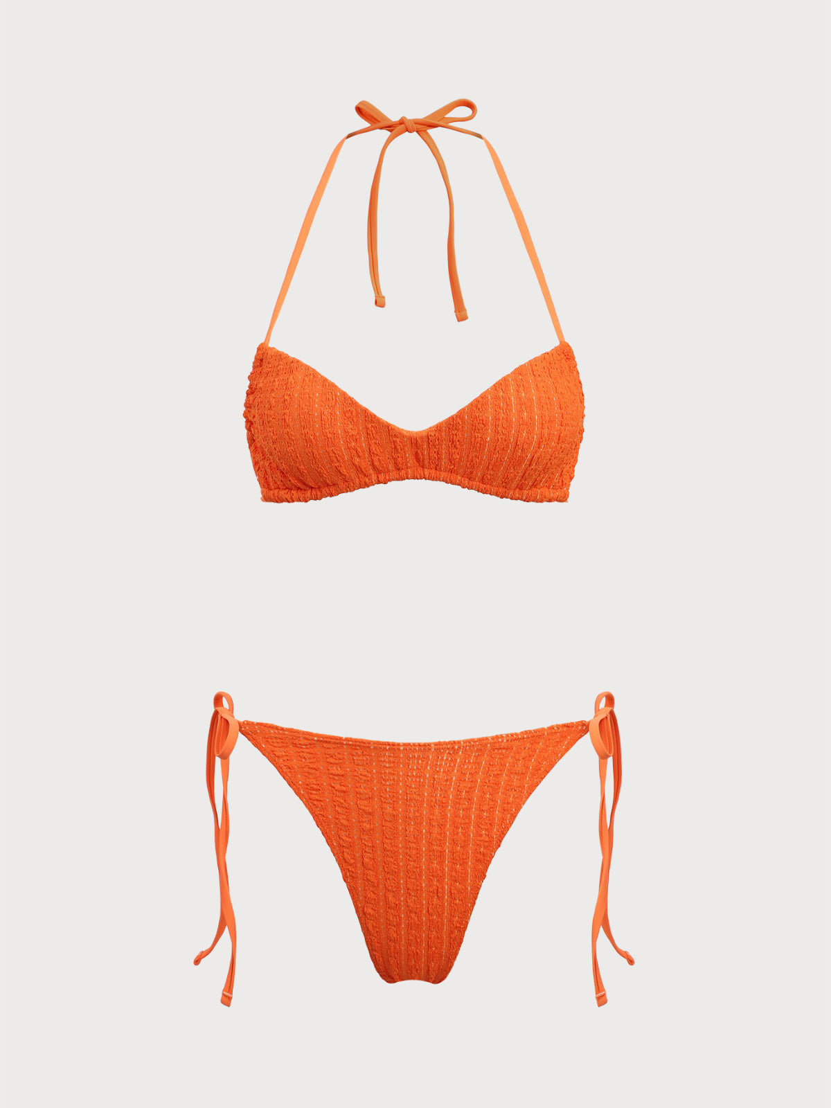 Orange Woven Textured Bikini Set