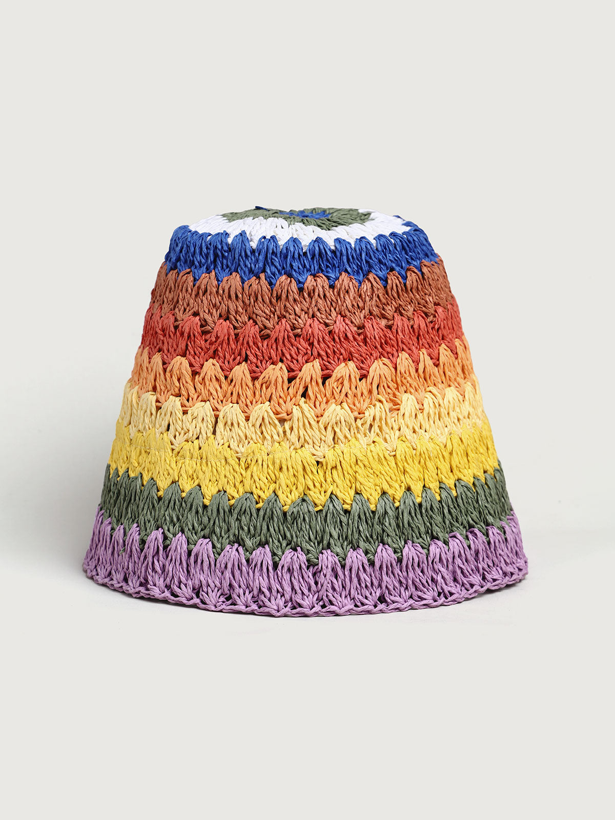 Multi Rainbow Warp Knitted Straw Bucket Hat