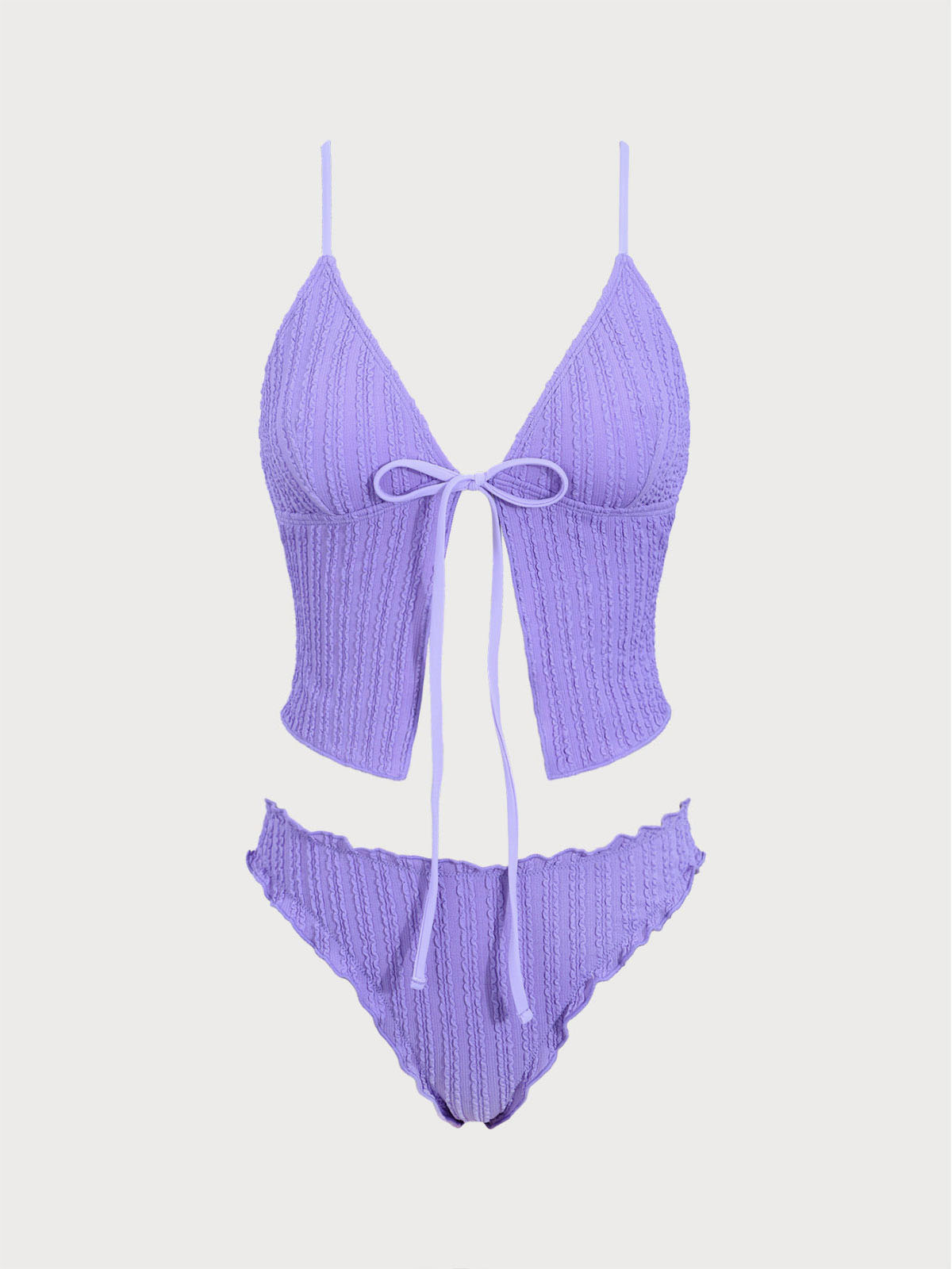 Blue Jacquard Tie-Front Tankini Swimsuit