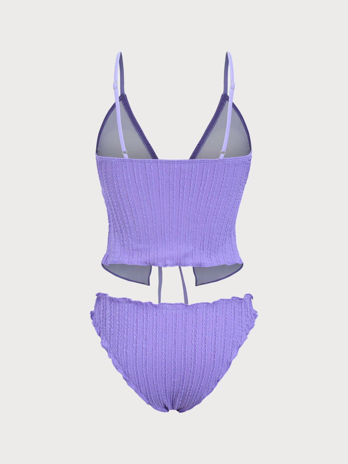 Blue Jacquard Tie-Front Tankini Swimsuit