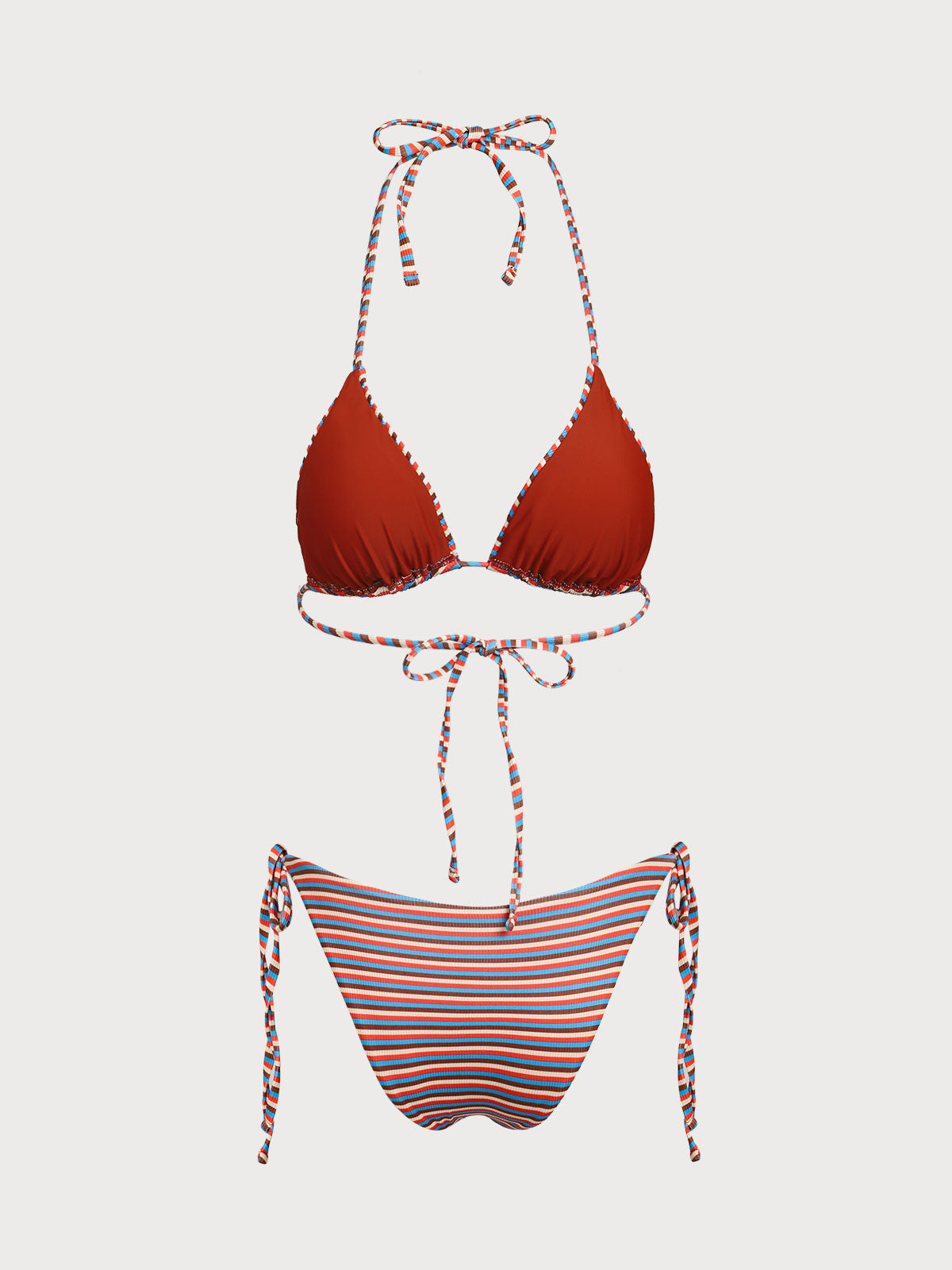 Brown Colorful Striped Reversible Bikini Set