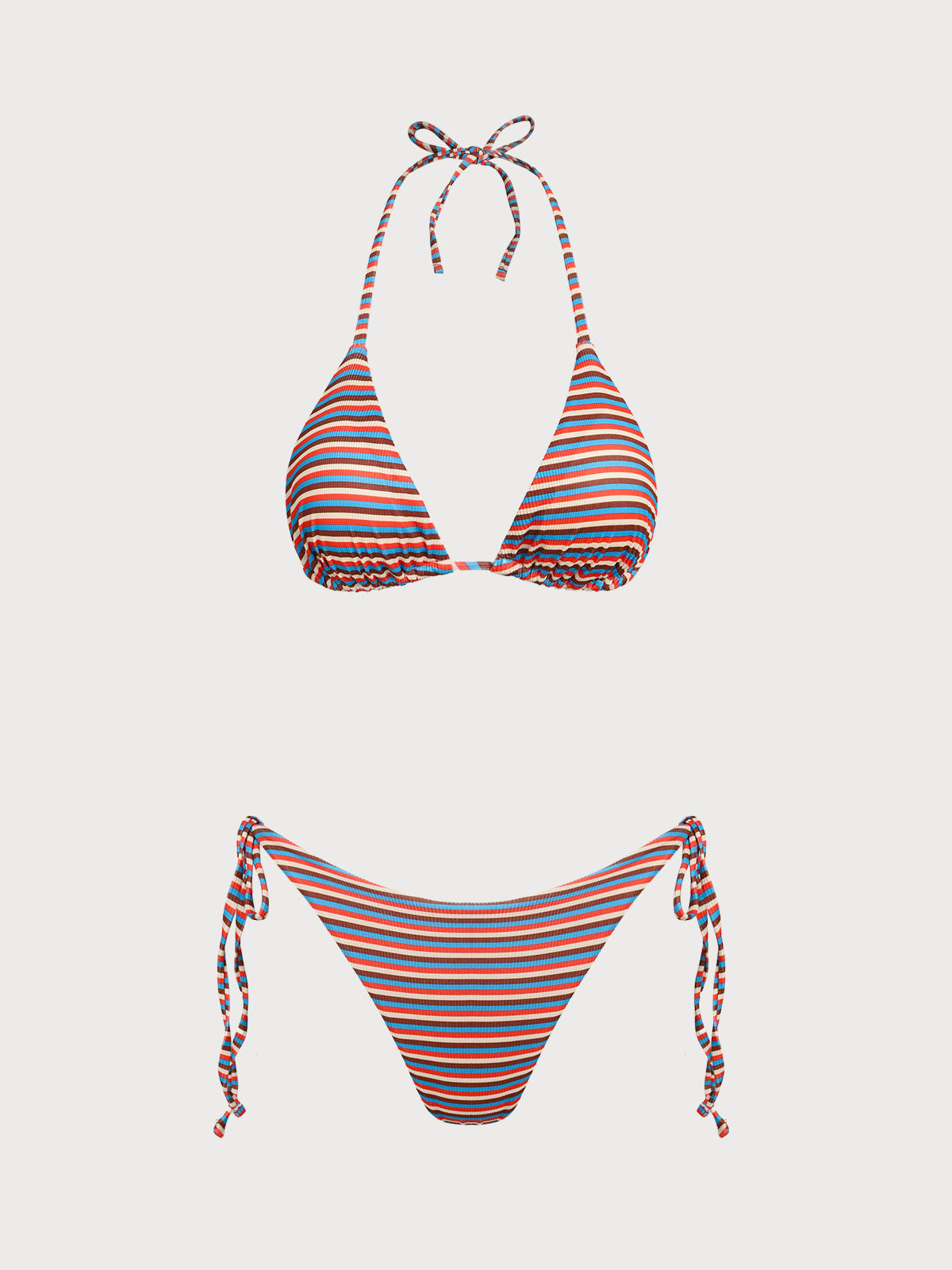 Brown Colorful Striped Reversible Bikini Set