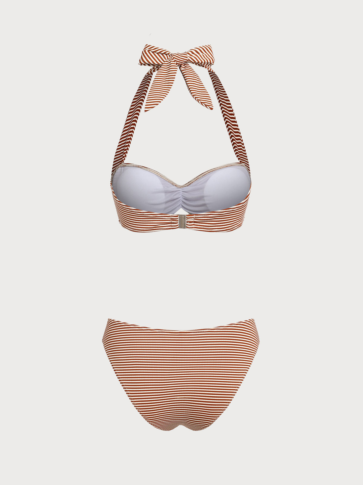 Brown Striped Ruched Vintage Bikini Set