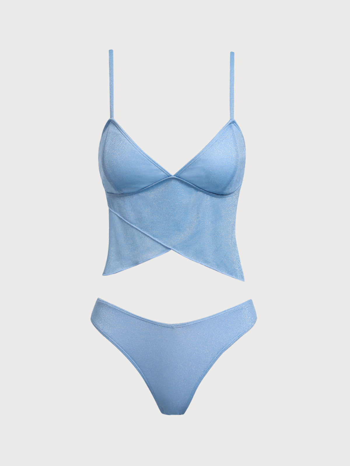 Blue wavy edge lurex tankini swimsuit