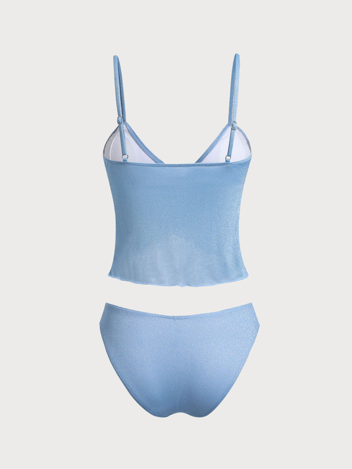 Blue wavy edge lurex tankini swimsuit