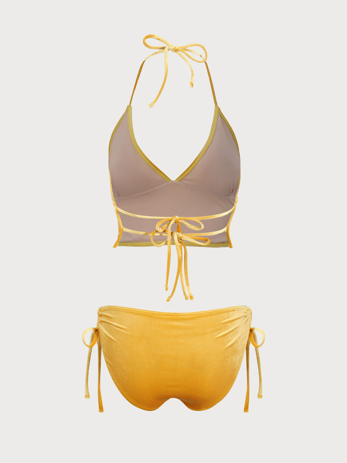 Yellow Blend Velvet Backless Tankini Swimsuit