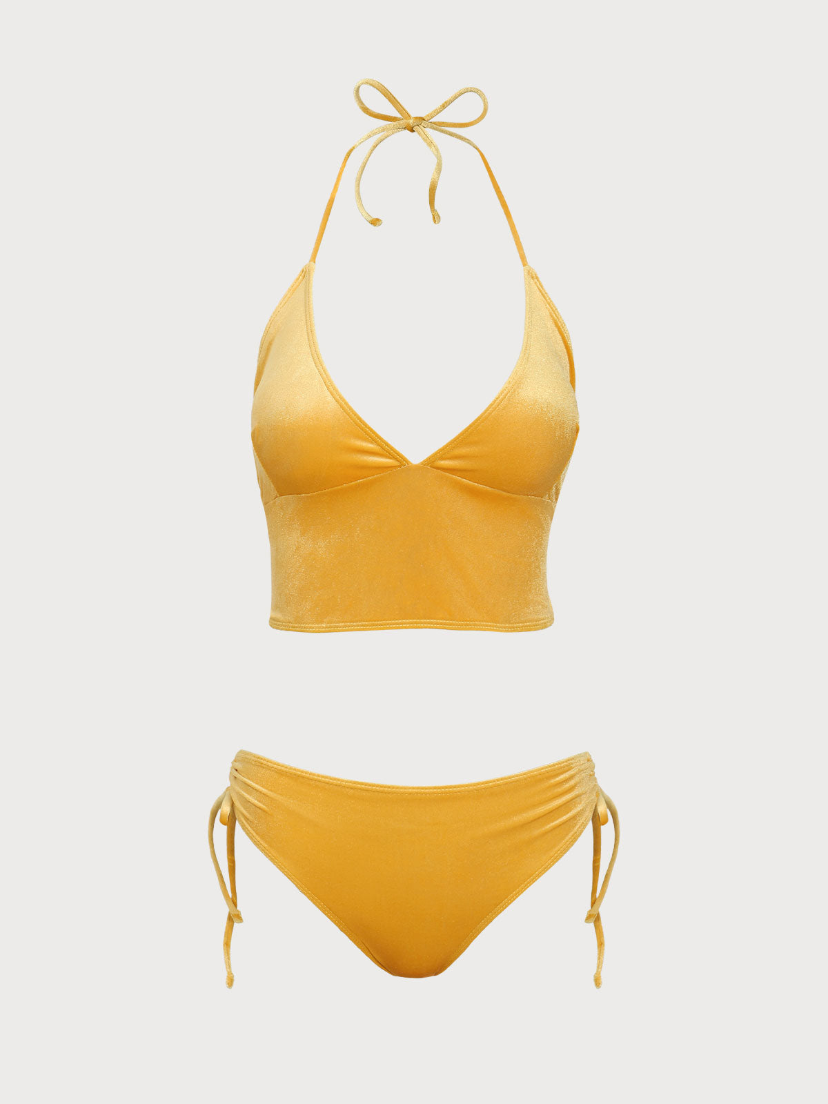 Yellow Blend Velvet Backless Tankini Swimsuit