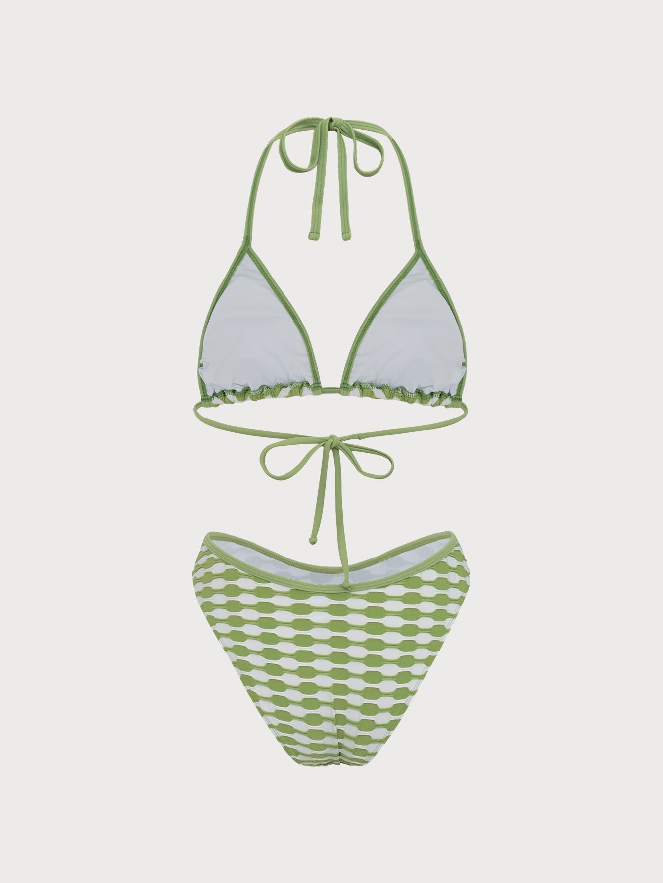 Green Contrast Geometric Bikini Set