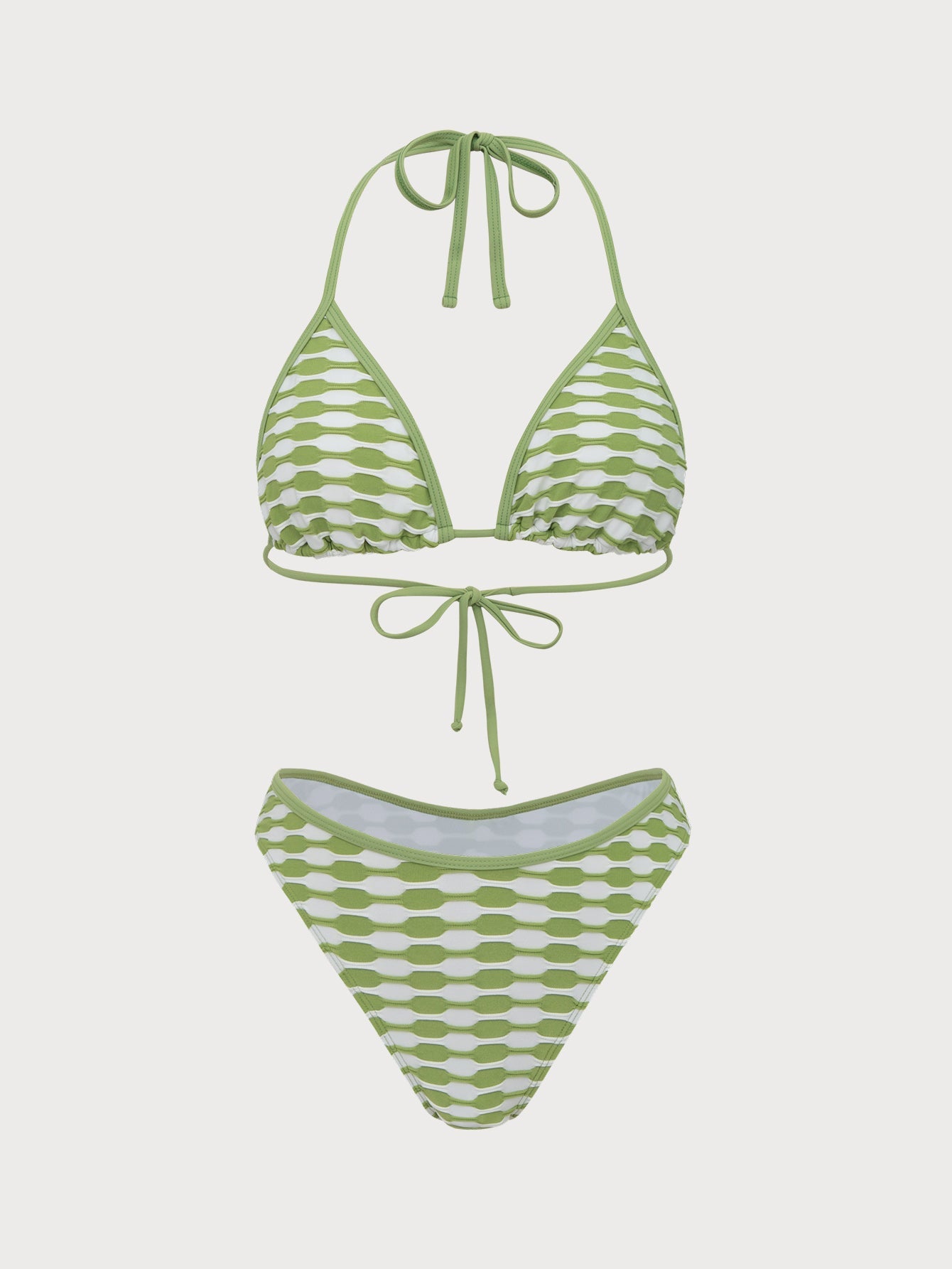 Green Contrast Geometric Bikini Set