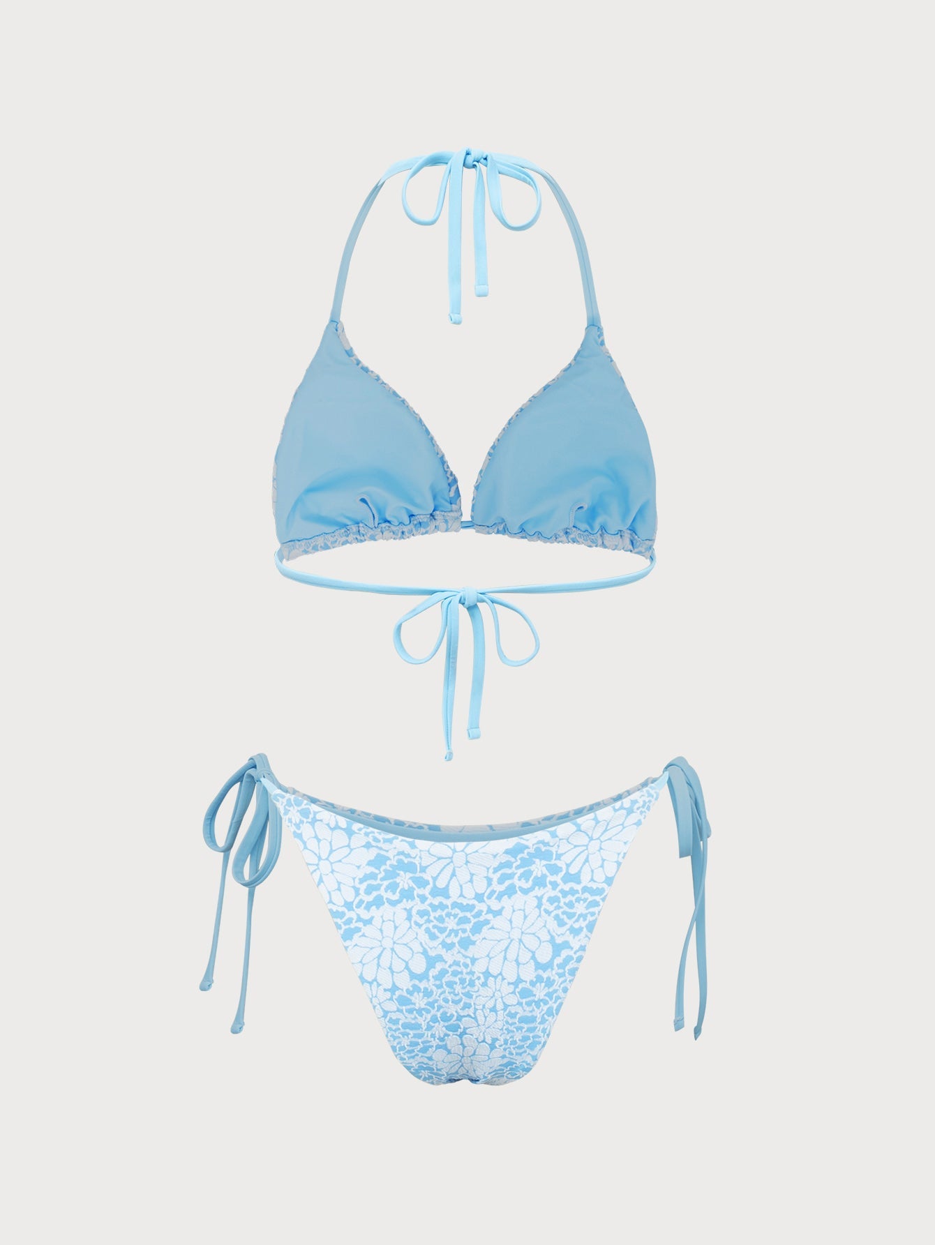 Blue Jacquard Contrast Color Bikini Set