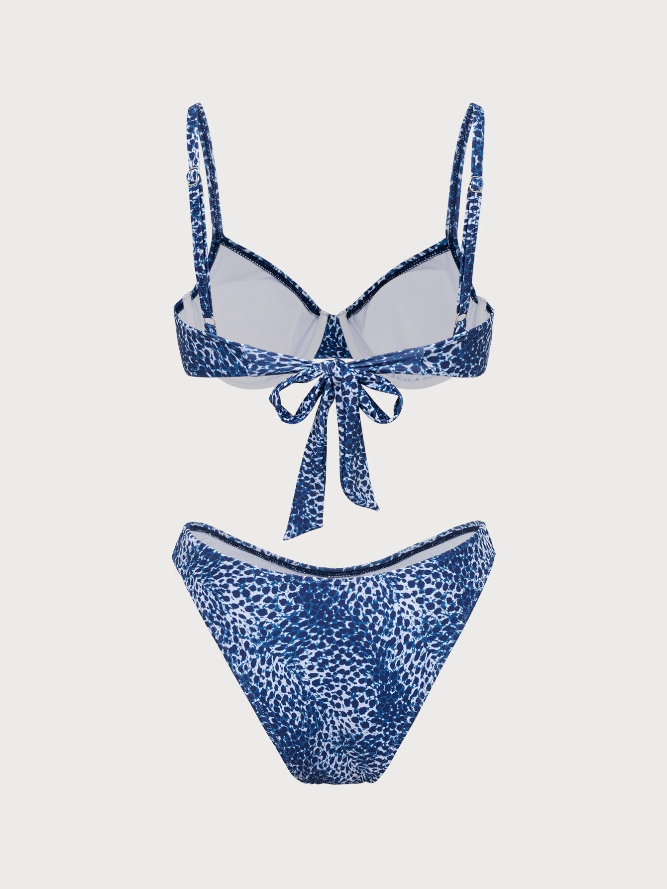 Blue Polyester Knit Leopard Print Bikini Set