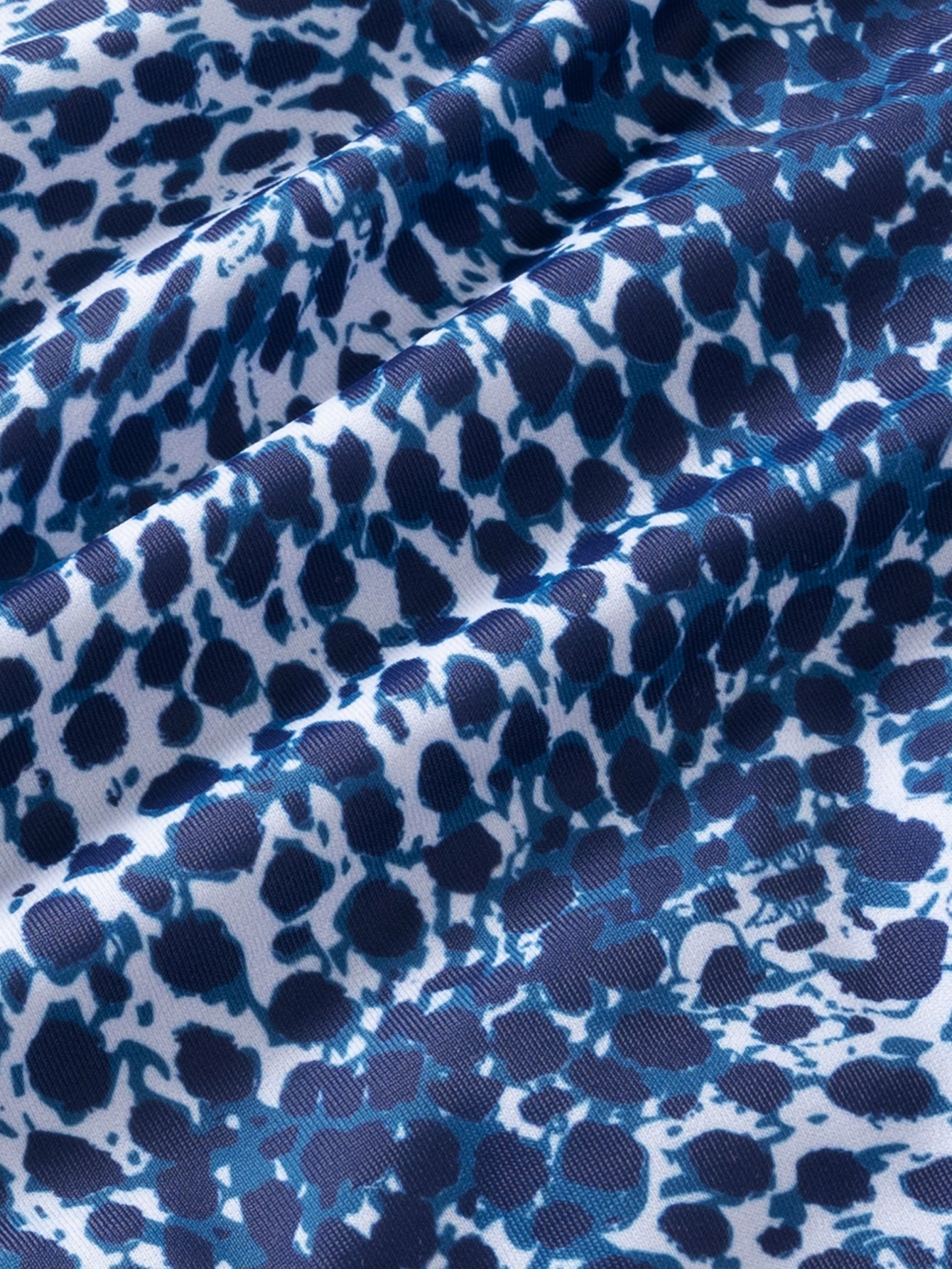 Blue Polyester Knit Leopard Print Bikini Set