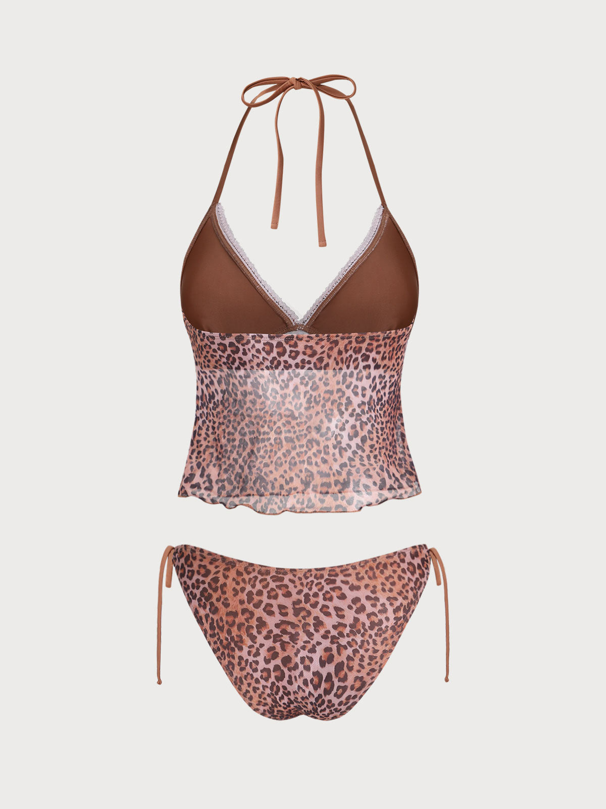 Brown Leopard Print Mesh Tankini Set