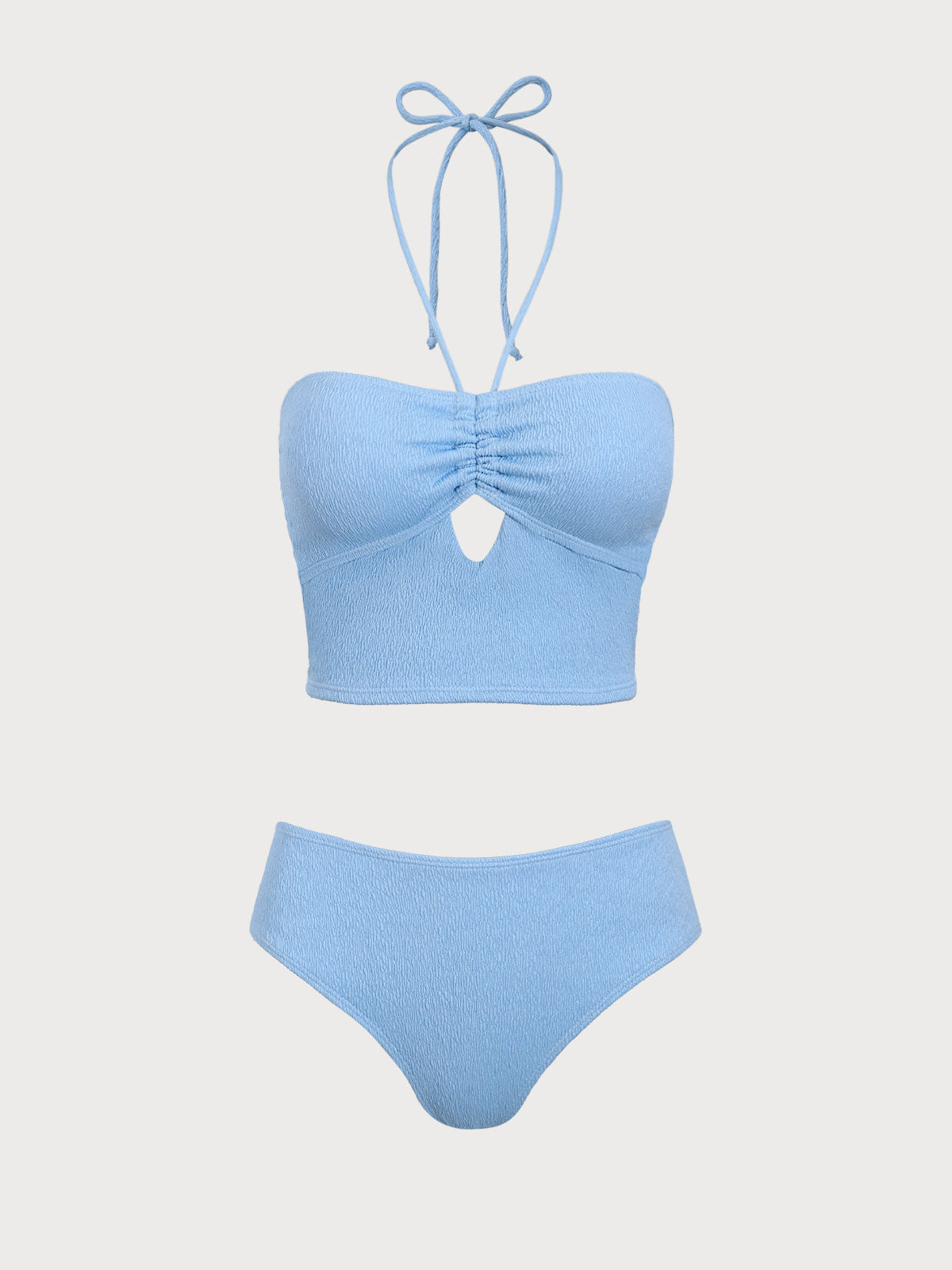 Blue Halter Ruched Cutout Tankini Swimsuit